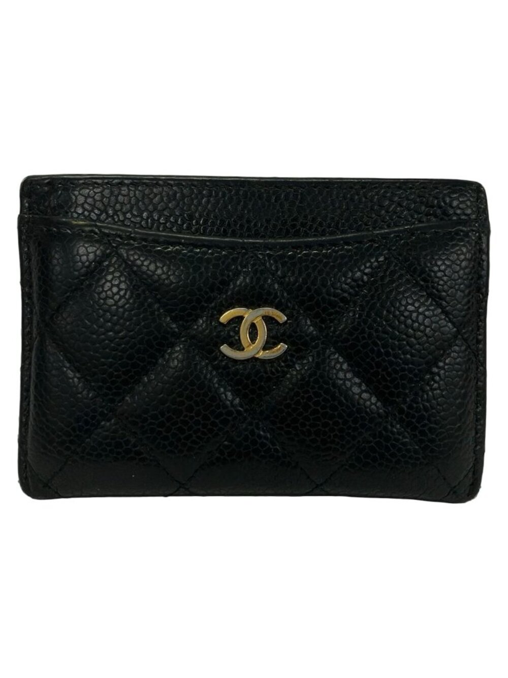 Chanel Card Case Quilted Black CC Logo Gold